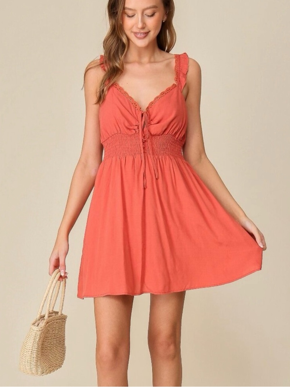 NWT Lumiere Coral Tie-Front Mini Dress